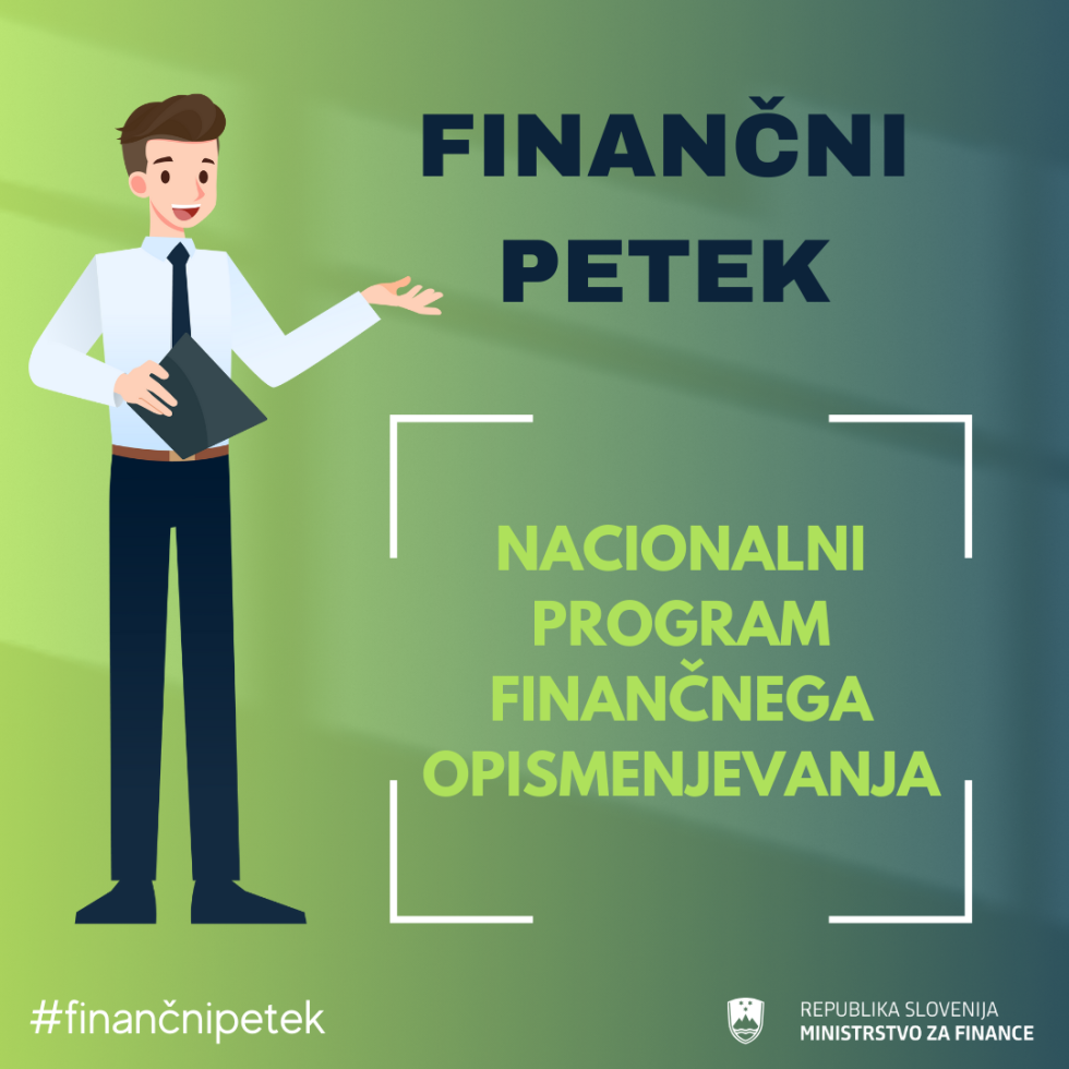 Grafika z naslovom Finančni petek in podnaslovom Nacionalni program finančnega opismenjevanja.