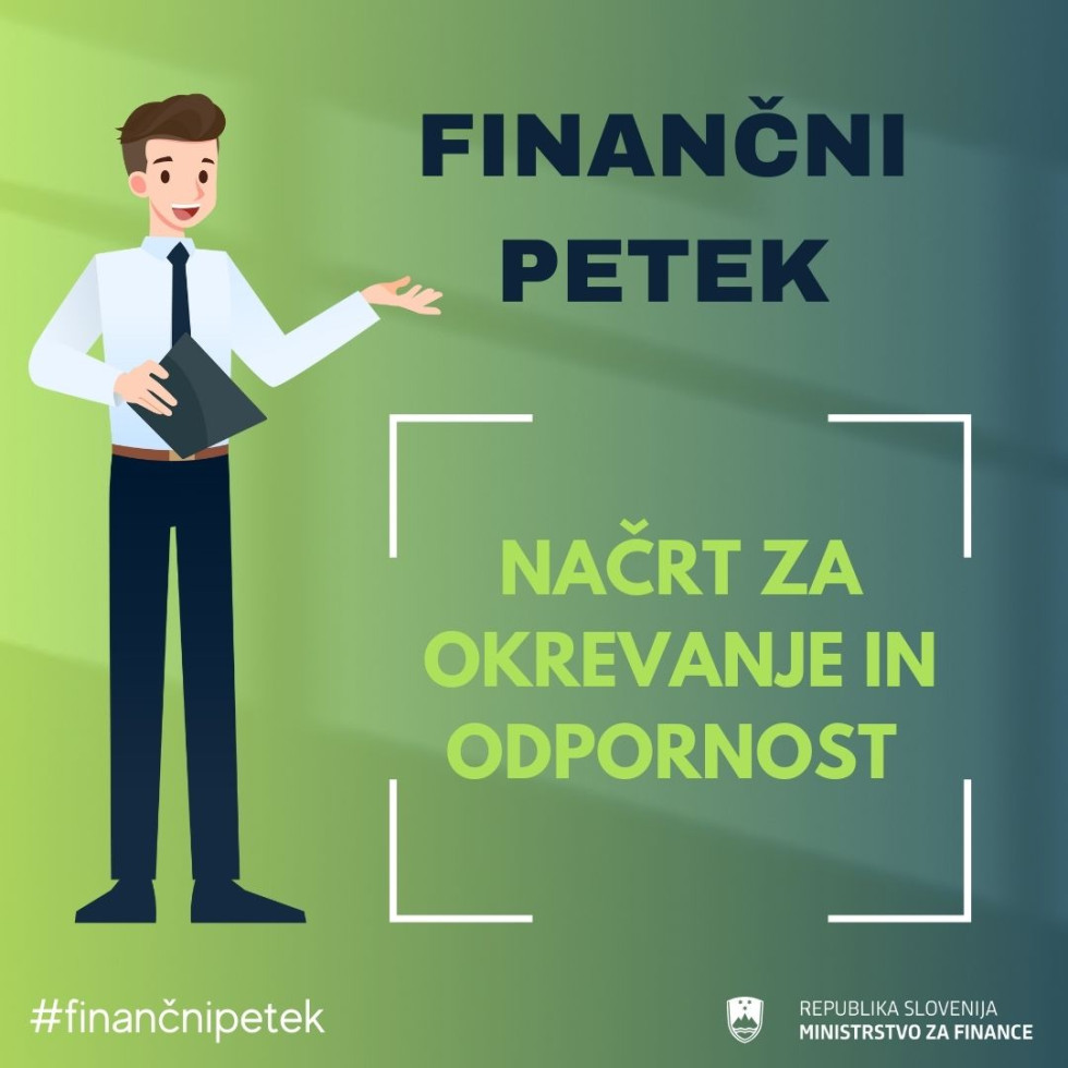 Slika mladega fanta in naslov rubrike Finančni petek, Načrt za okrevanje in odpornost