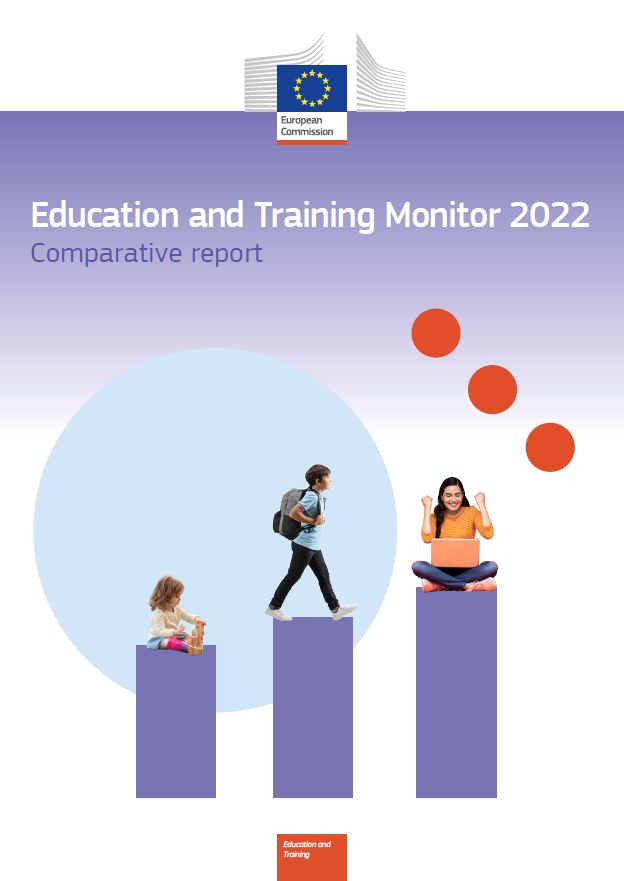 Naslovnica poročila Education and Training Monitor 2022, pregled izobraževanja in usposabljana 2022 za EU, objavljenega na spletni strani (v angleščini)