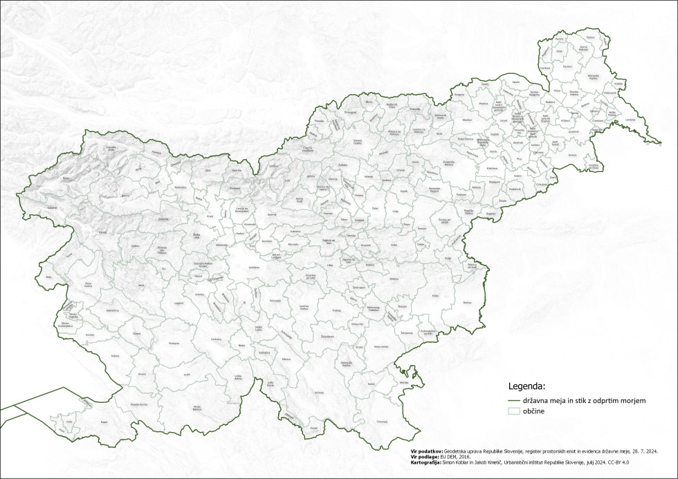 Drawn municipalities on the map of Slovenia