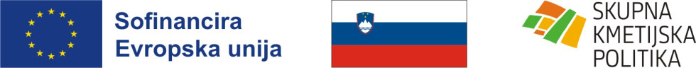 komplet logotipov za Strateški načrt skupne kmetijske politike 2023-2027 za Slovenijo, sestavljen iz treh logotipov: emblema EU, zastave Republike Slovenije in nacionalnega logotipa za skupno kmetijsko politiko