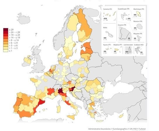 Zemljevid Evrope z različnimi barvami označenimi državami