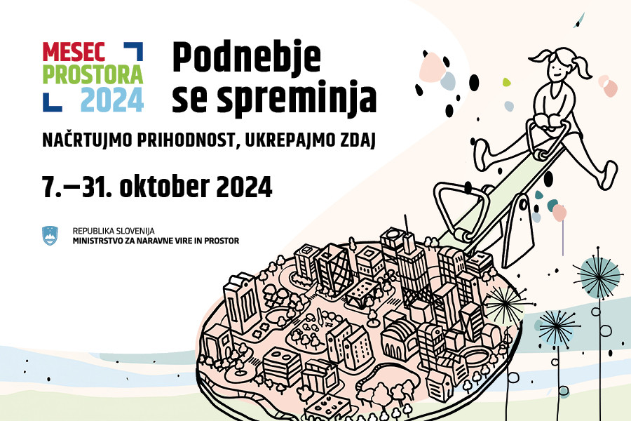 logotip Mesec prostora 2024: Podnebje se spreminja, načrtujmo prihodnost, ukrepajmo zdaj