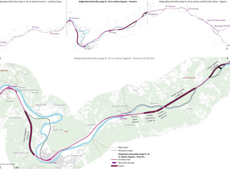 Grafični prikaz nadgradnje železniške proge na zemljevidu Slovenije