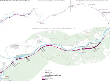 Grafični prikaz nadgradnje železniške proge na zemljevidu Slovenije