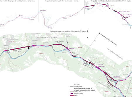 Grafični prikaz nadgradnje železniške proge na zemljevidu Slovenije