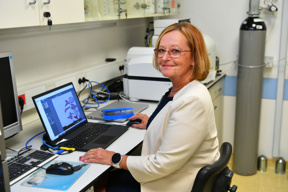 Portrait of Dr. Damjana Rozman at work at the computer.