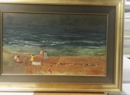 23.10.2019 FUKR – umetniška slika (olje Franceta Slane / Plaža, L. 1974, 75x46 cm)