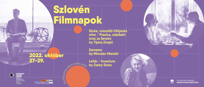 plakat z informacijami o slovenskih filmskih dnevih 2022 v budimpešti